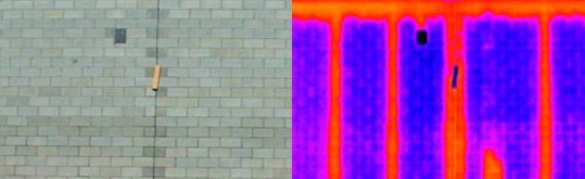 Infrared image showing masonry wall infrared scans